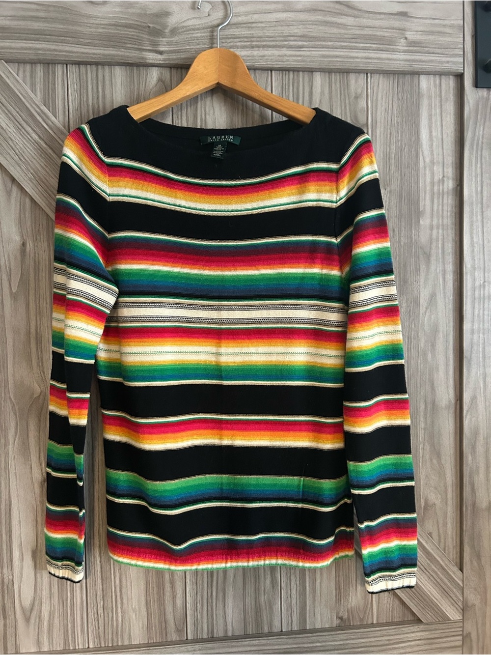 Lauren Ralph Lauren Serape Striped Linen Blend Boatneck Sweater Medium